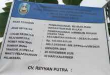 Minim Pengawasan…..!! Pembangunan Jaringan Irigasi Infrastruktur Usaha Tani Desa Bloro Kec.Besuki Diduga Langgar Spesifikasi dan K3