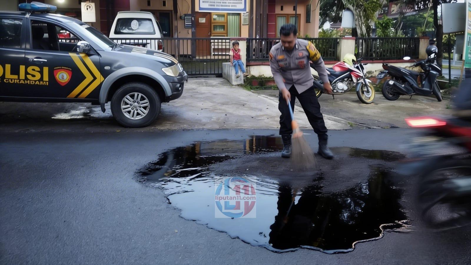 Tanpa Menunggu, AKP Muktamar Turunkan Personel Bersihkan Tumpahan Oli Bekas di Curahdami 1 IMG 20260401 WA0019