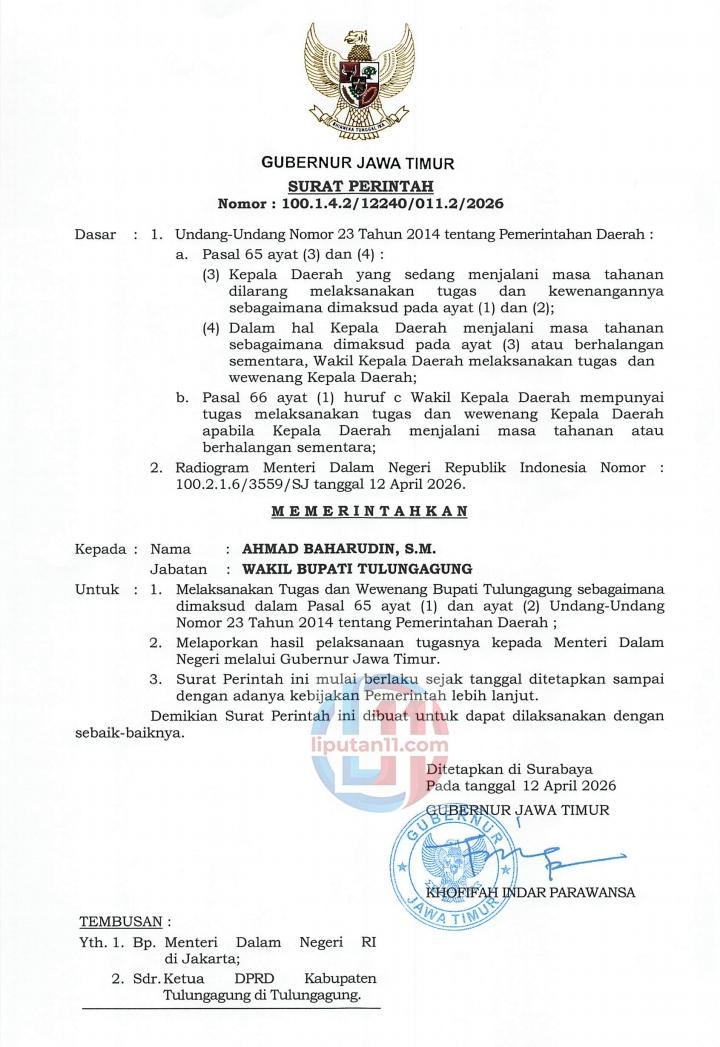 Ahmad Baharudin Resmi Jabat Plt Bupati Tulungagung Usai Gatut Sunu Ditangkap KPK 1 IMG 20260413 WA0042